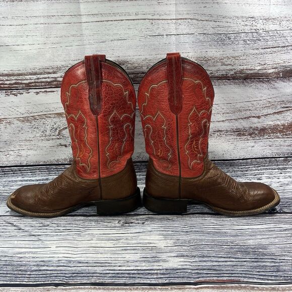 Lucchese Smooth Ostrich Red Brown Leather Square Toe Cowboy Boots M1805 Mens 8.5 - Picture 4 of 12